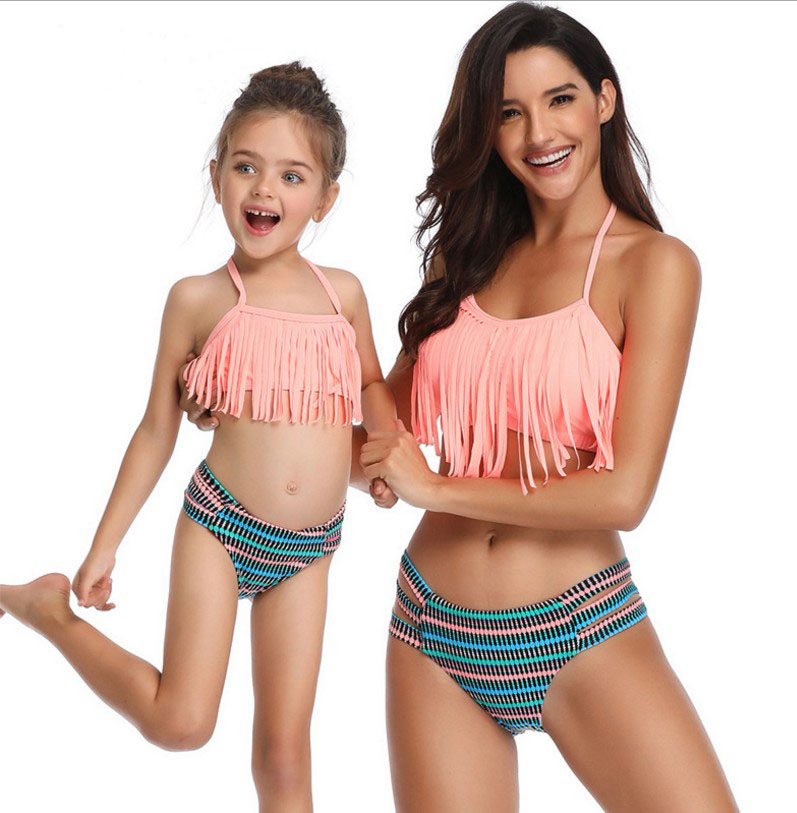 F4730-1 Tassel Shape Mom & Daughter Swimsuit